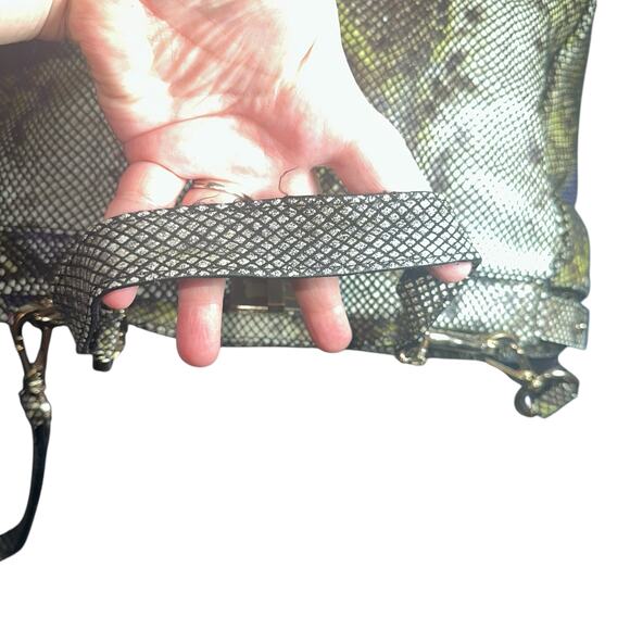 Danier Genuine Leather Python Print Satchel Crossbody Bag Gray Purple - Picture 9 of 15